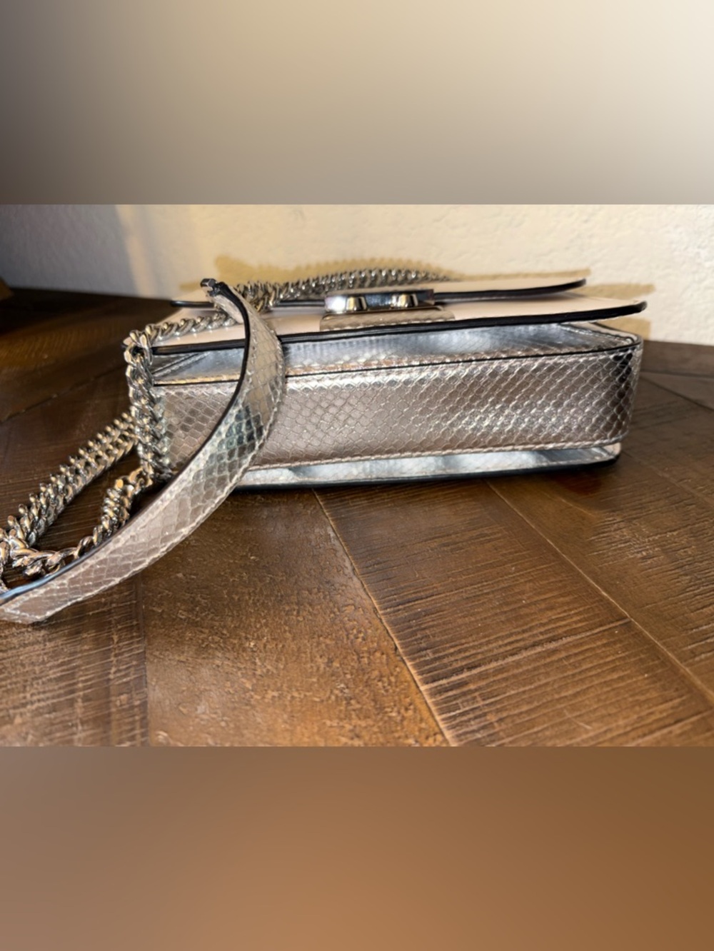 Michael Kors White Crossbody with Silver Snake-Texture Stripe - Picture 6 of 10
